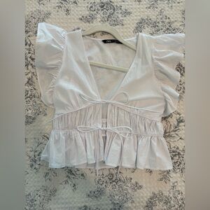 White tie front poplin top by Zara